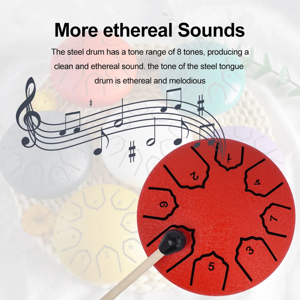 Mini Tongue Drum: Pocket Steel Bell Drum with Mallet and Pouch